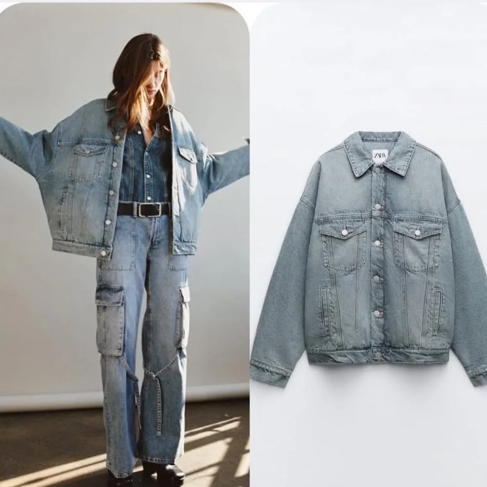 🩵 ZARA Padded Quilted Oversized Denim Jacket